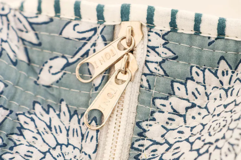 Handcrafted Blue Floral Quilted Cotton Tote Bag