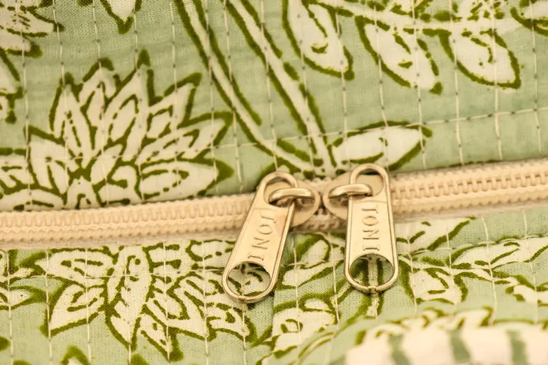 Sage Green Floral Quilted Cotton Tote Bag